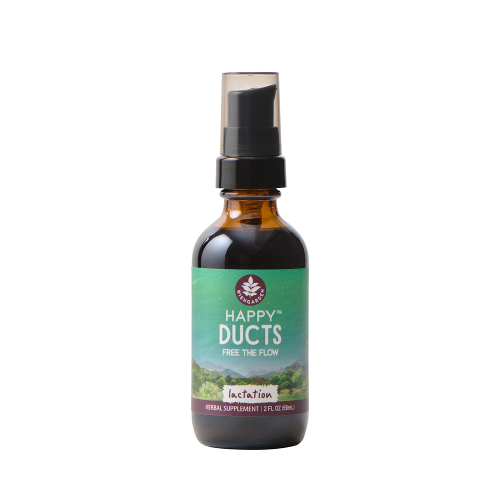 WishGarden Happy Ducts bottle front view, compact lactation tincture for on-the-go relief.