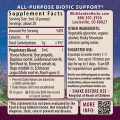 WishGarden Kick-Ass Biotic label close-up showing organic ingredients for immune support