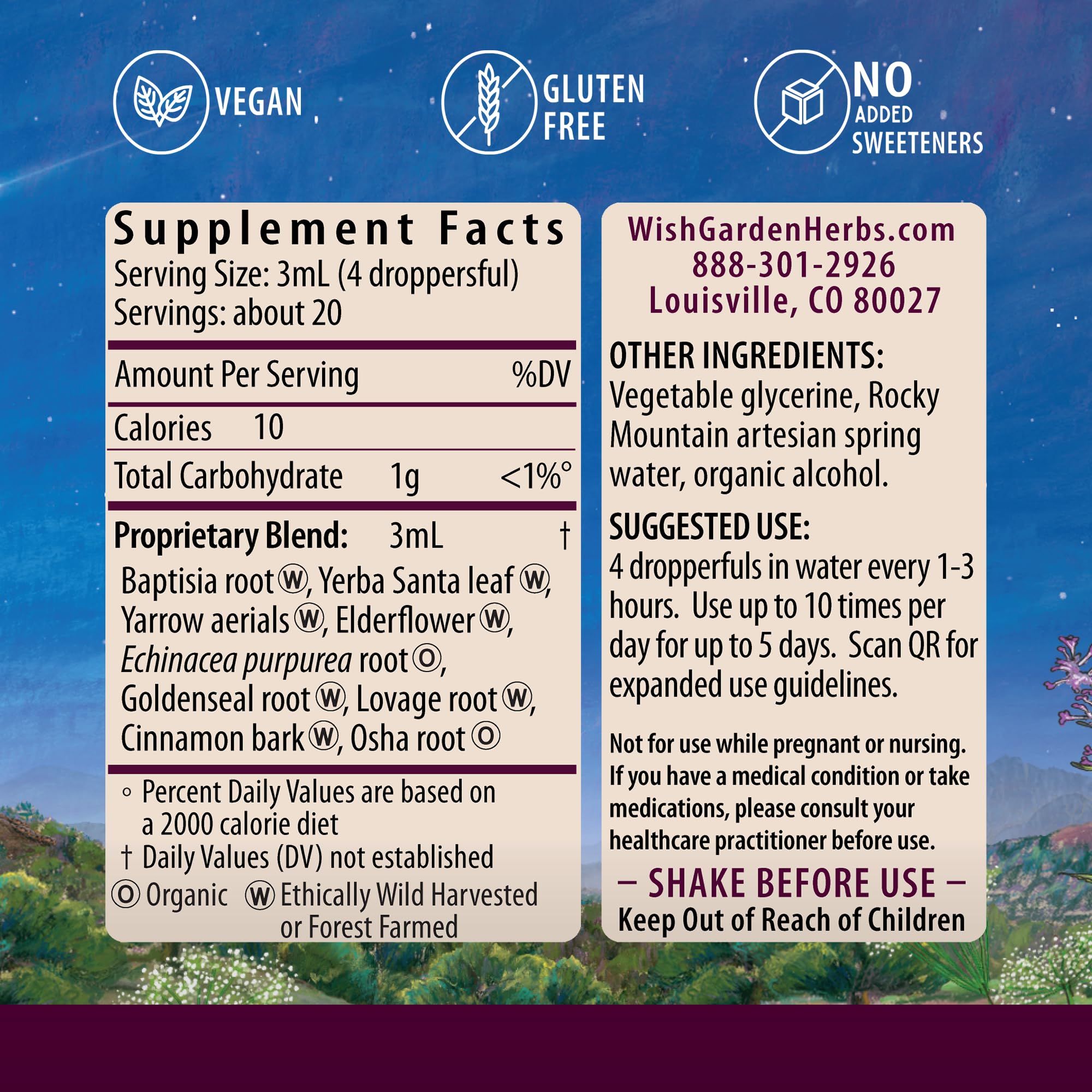 WishGarden Kick-Ass Immune Activator bottle label close-up with ingredients