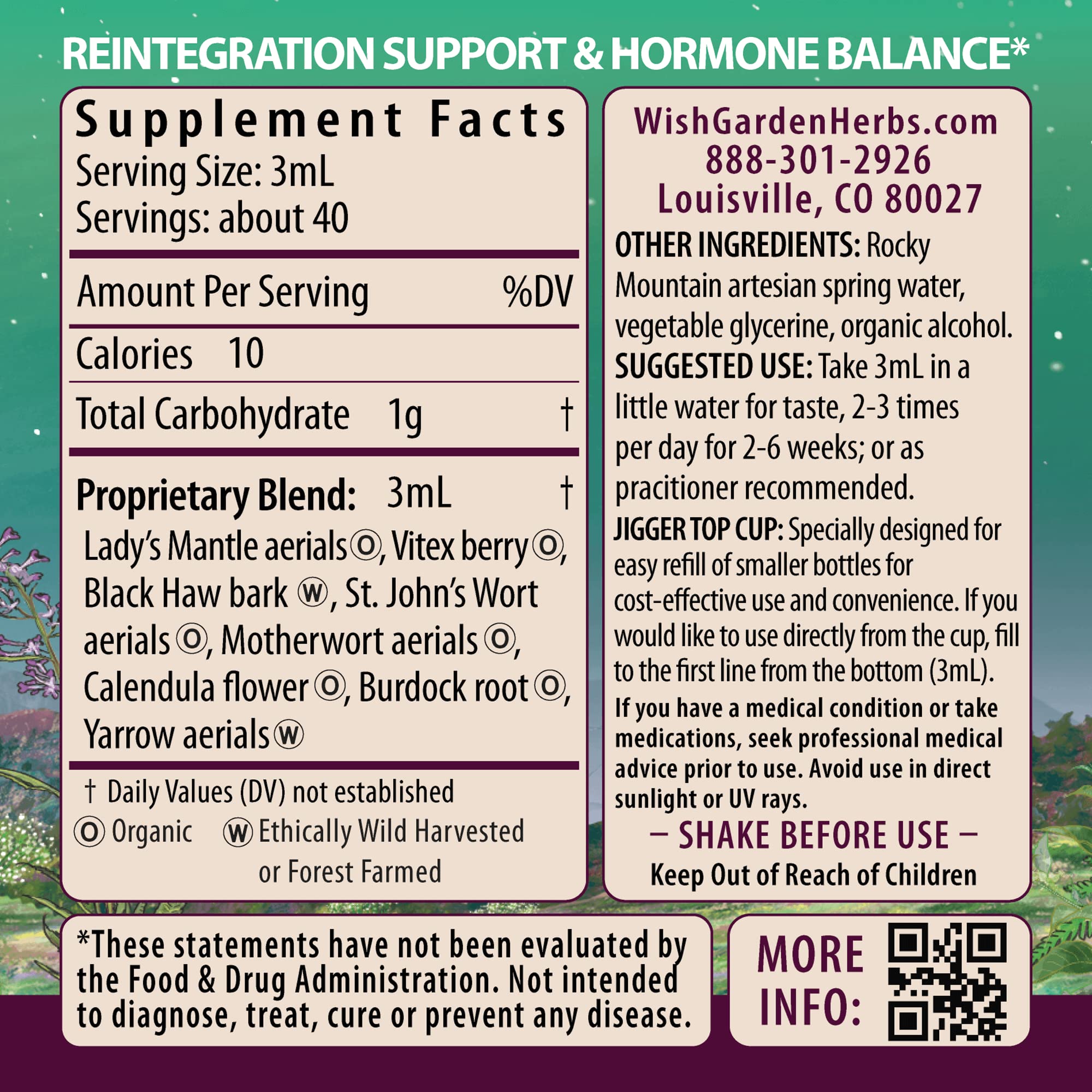 WishGarden ReBalance dropper dispensing tincture for quick postpartum support.