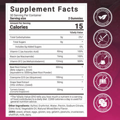 Wiszeen Beet Root Gummies closeup reveals vivid gummies for natural energy without caffeine.