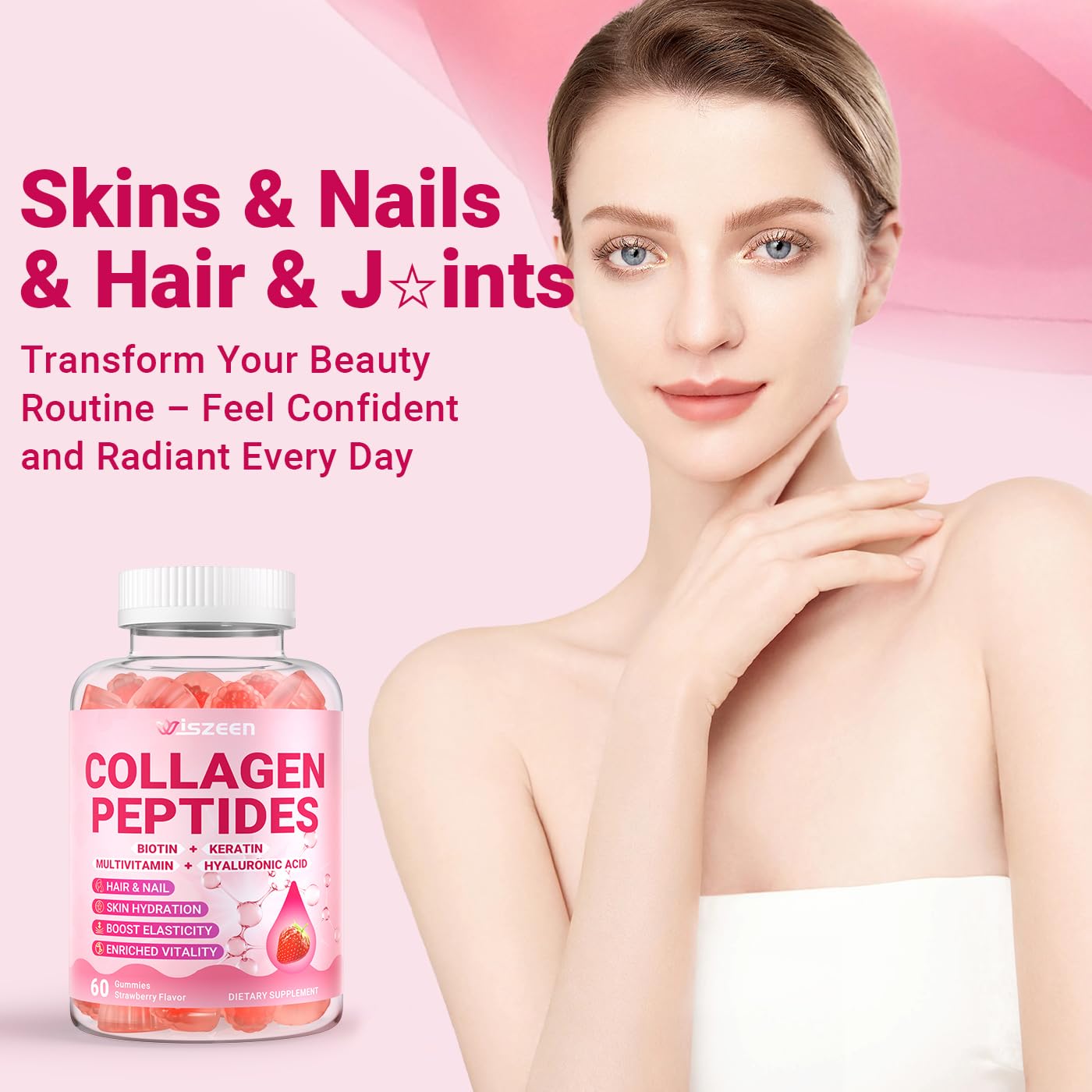 Wiszeen Collagen Gummies daily dose ready to take with water or on the go.