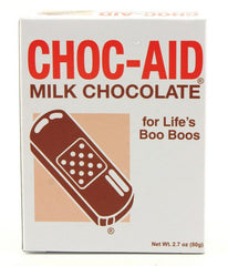 With Love Chocolates Choc-Aid bandages box closeup, kid-friendly snack for little boo-boos.