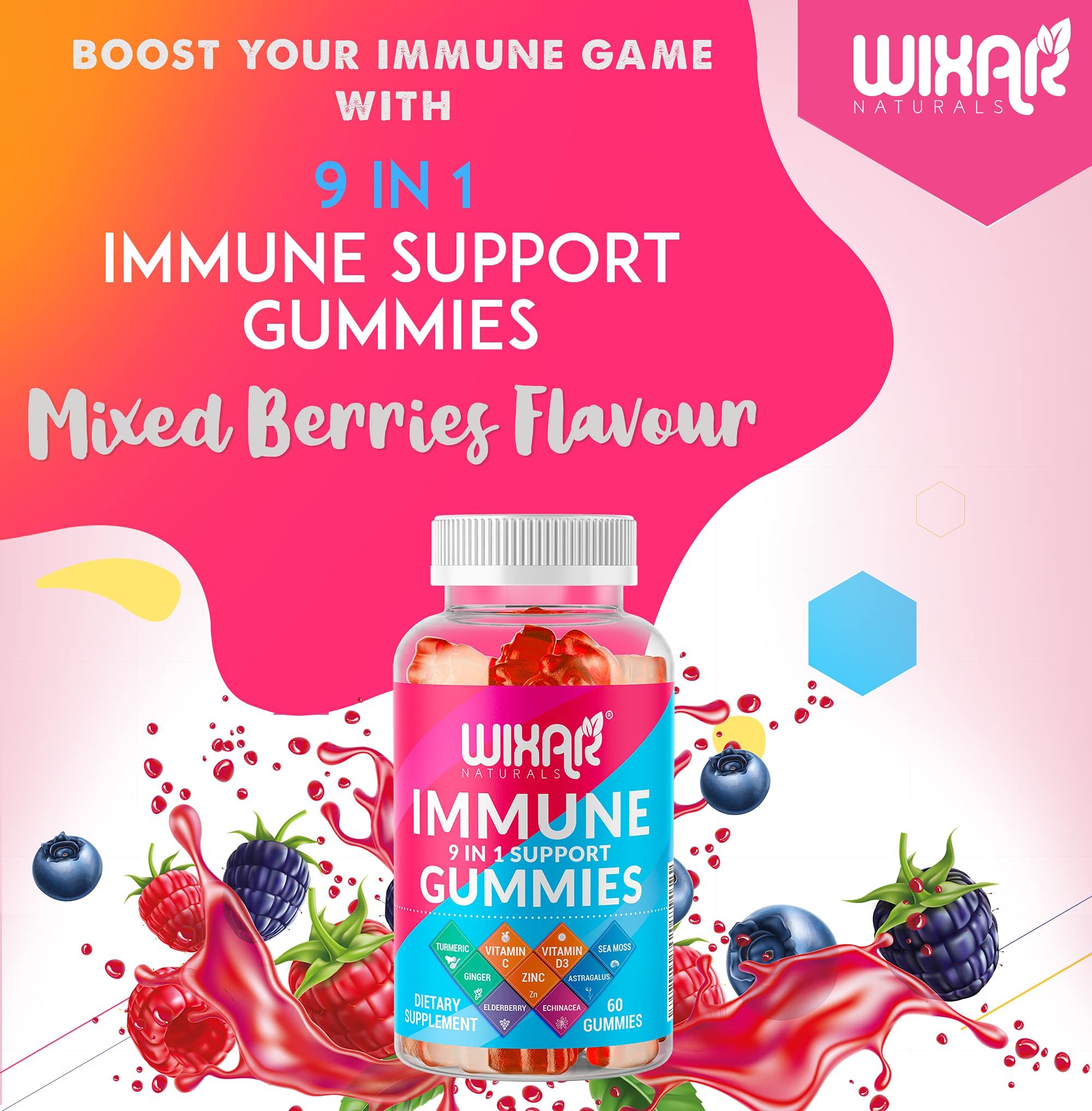 WIXAR NATURALS gummies bursting with berry flavor for daily immune routine