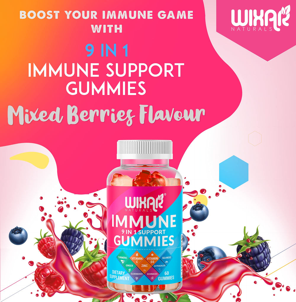 WIXAR NATURALS gummies bursting with berry flavor for daily immune routine