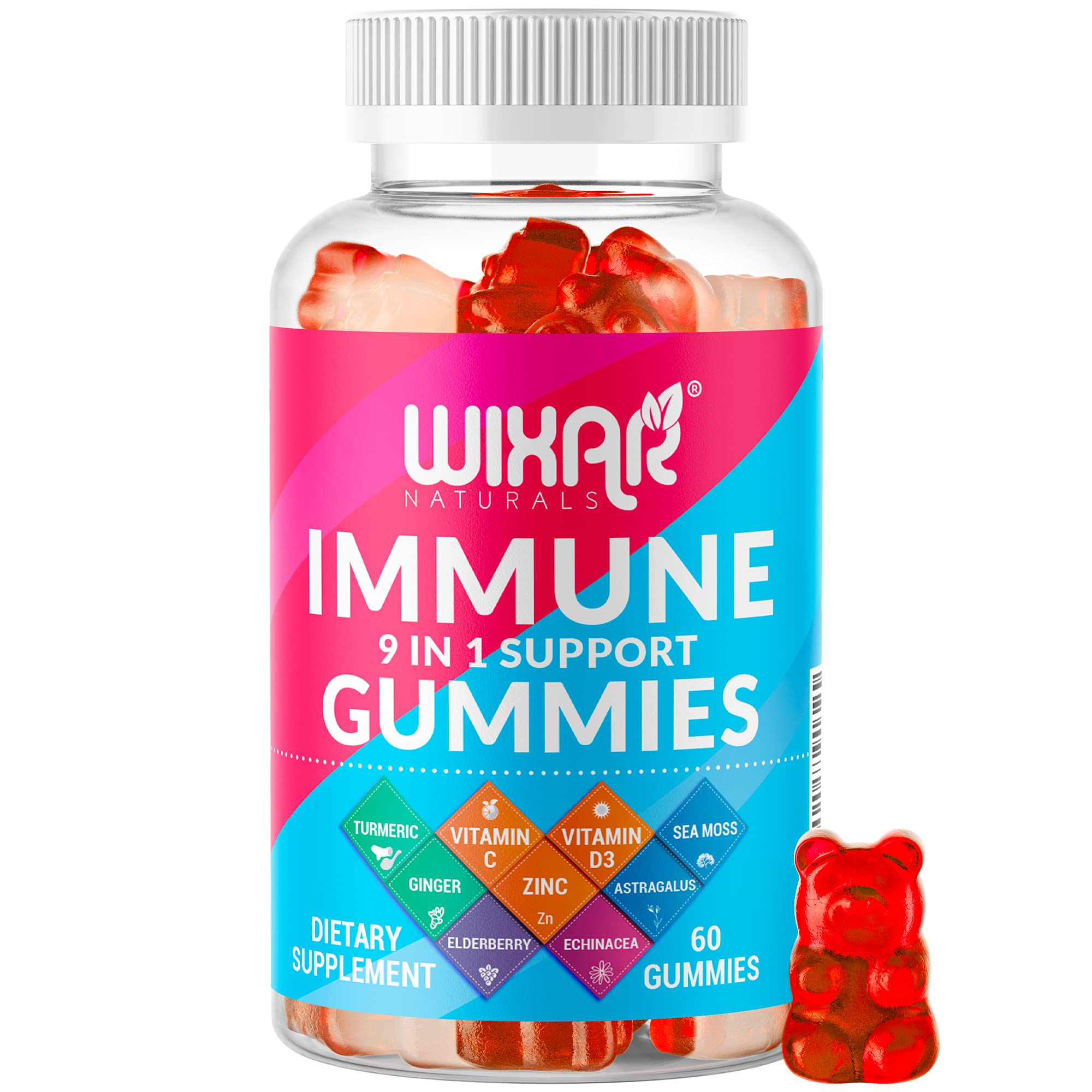 WIXAR NATURALS immune support bottle with 60 berry gummies for daily wellness