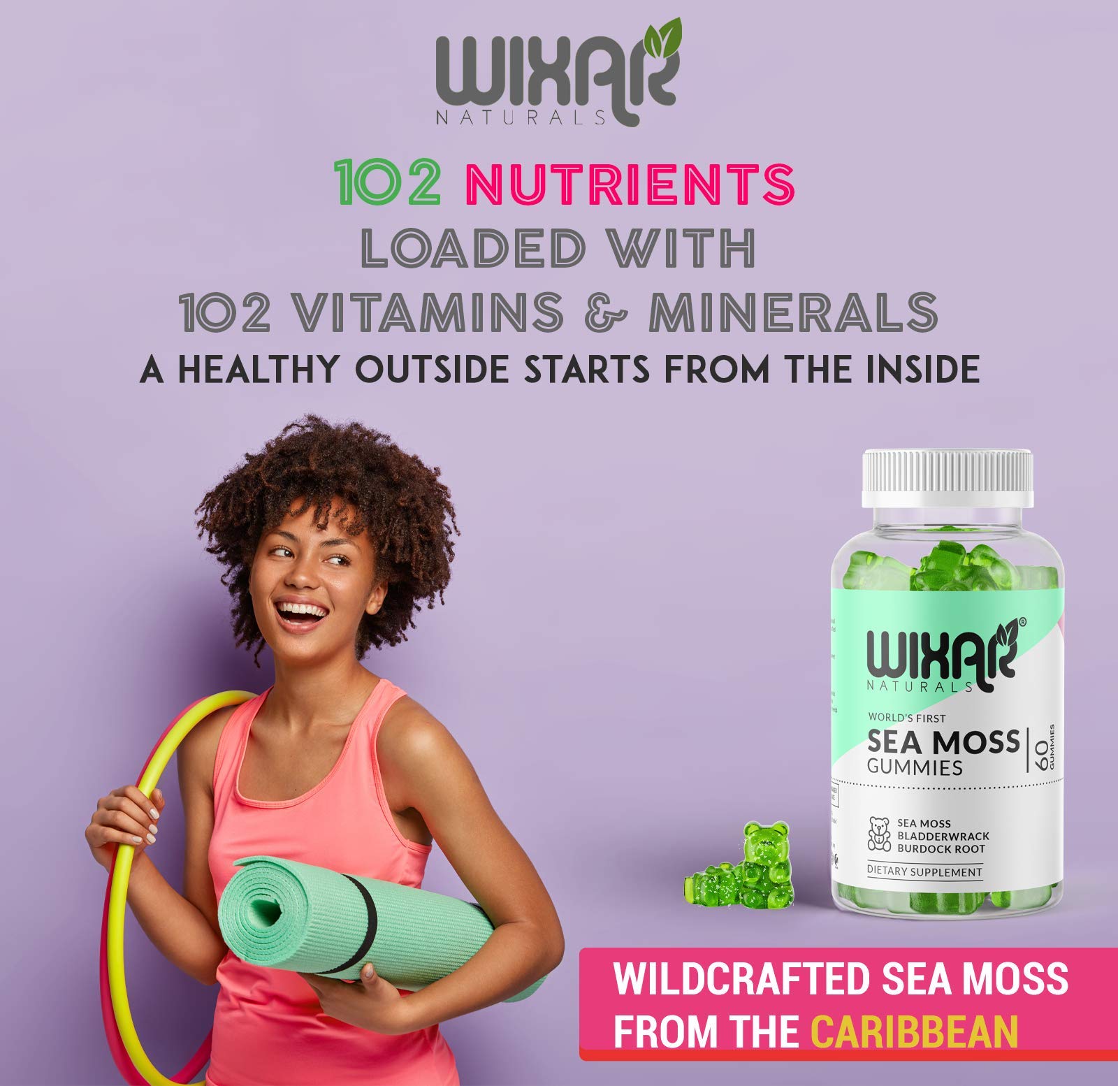 Ingredients highlight shows seaweed blend in WIXAR NATURALS Sea Moss Gummies