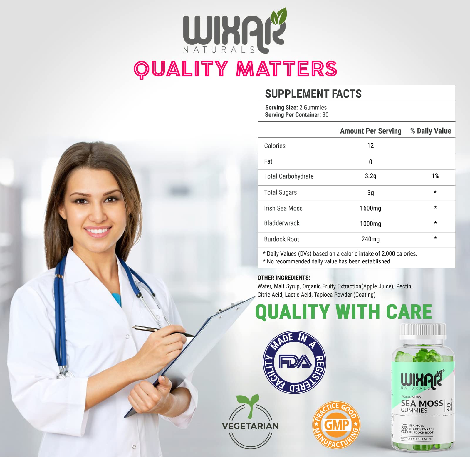 Packaging box highlights vegan formula for WIXAR NATURALS Sea Moss Gummies