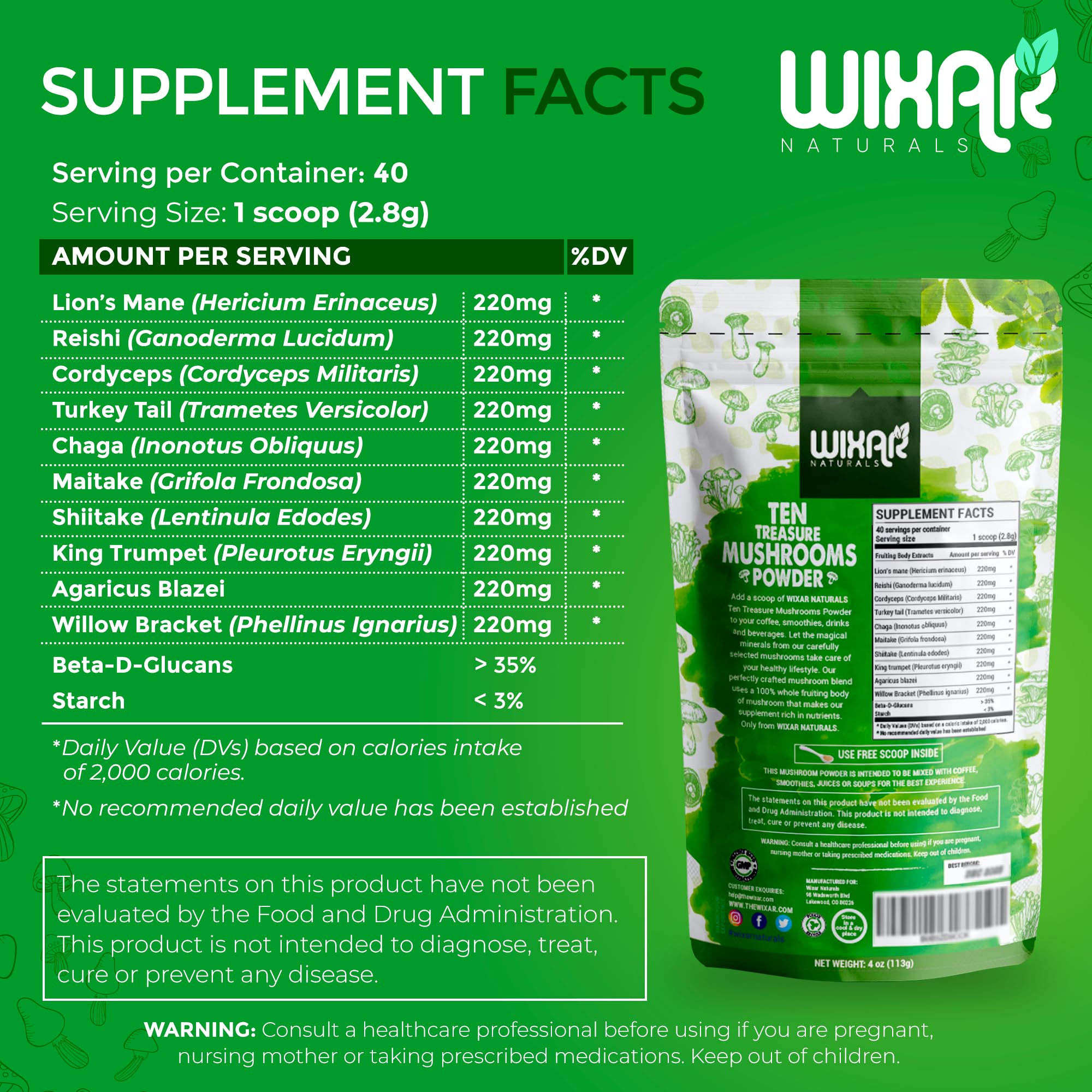 Measuring scoop of Wixar Naturals Ten Treasure Mushrooms Powder for daily use