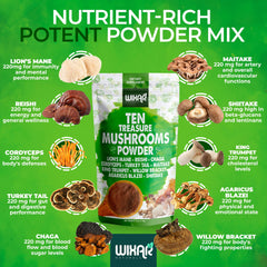 Wixar Naturals Ten Treasure Mushrooms Powder in smoothie for natural energy