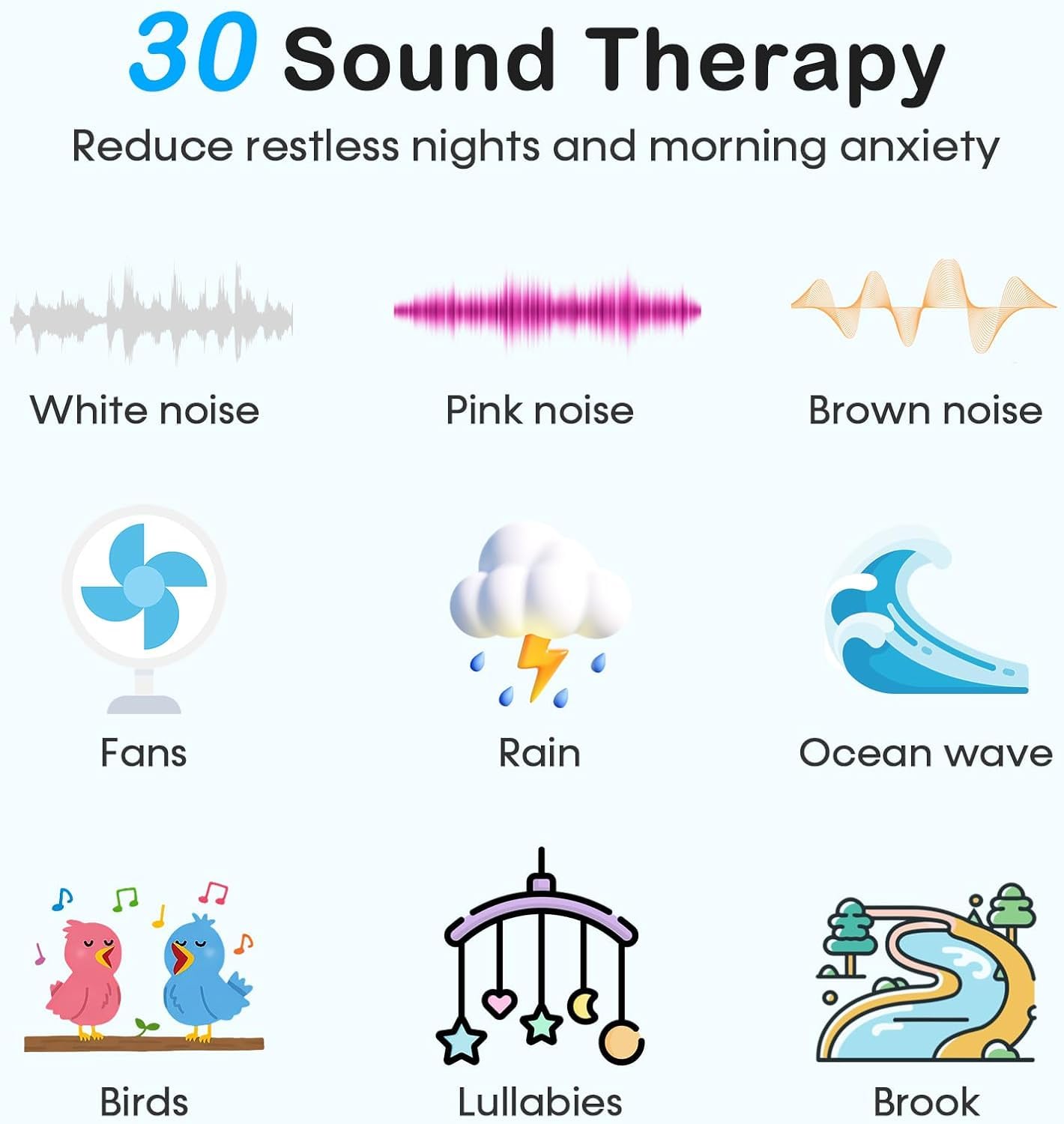 Wkzay sound machine alarm clock 30 sounds selection to tailor ambience