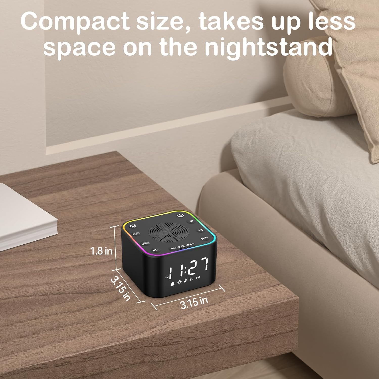 Wkzay sound machine alarm clock travel compact fits hotel rooms