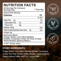 WLCTJIAYOU Mushroom Coffee label highlights 10-mushroom blend and organic ingredients.