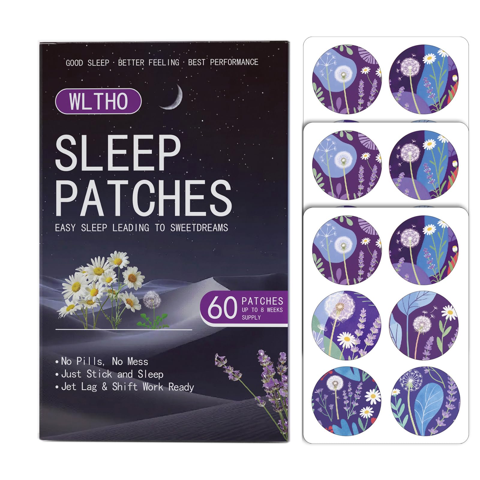 WLTHO Deep Sleep Patches packaging for travel-friendly, discreet night-time support.