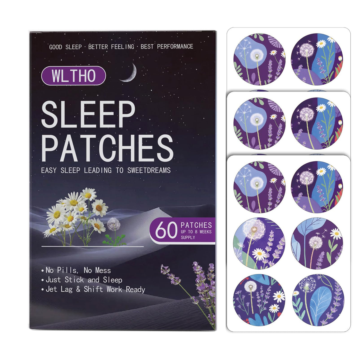 WLTHO Deep Sleep Patches packaging for travel-friendly, discreet night-time support.