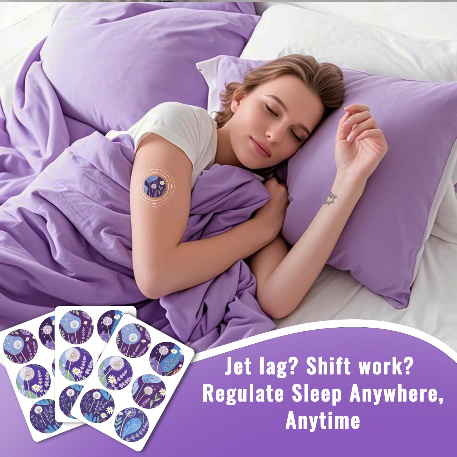 WLTHO Deep Sleep Patches close-up shows hypoallergenic adhesive and easy removal.