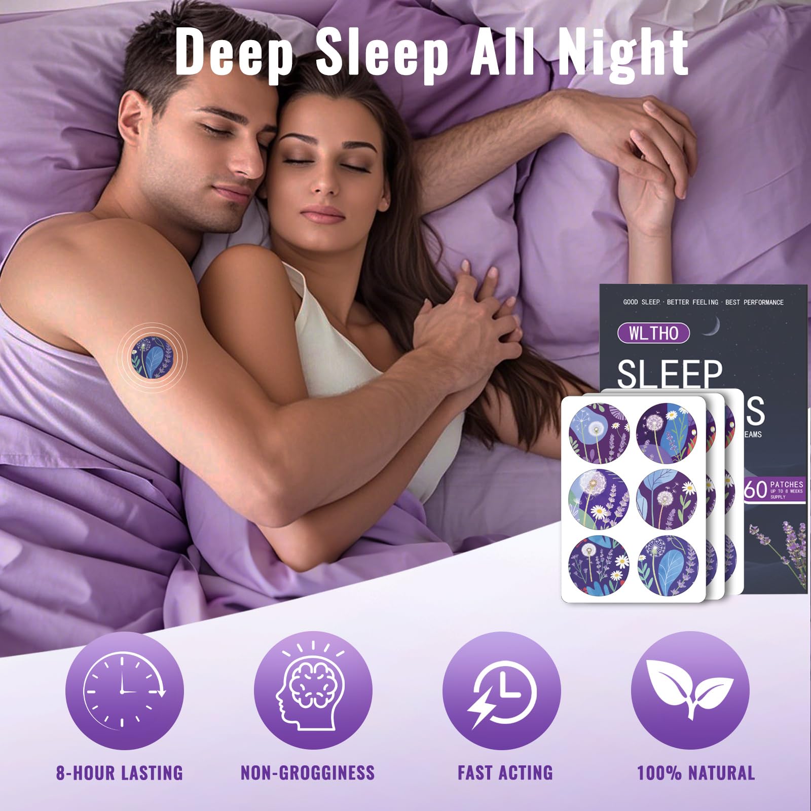 WLTHO Deep Sleep Patches strip applied to the wrist for quick, discreet sleep aid.