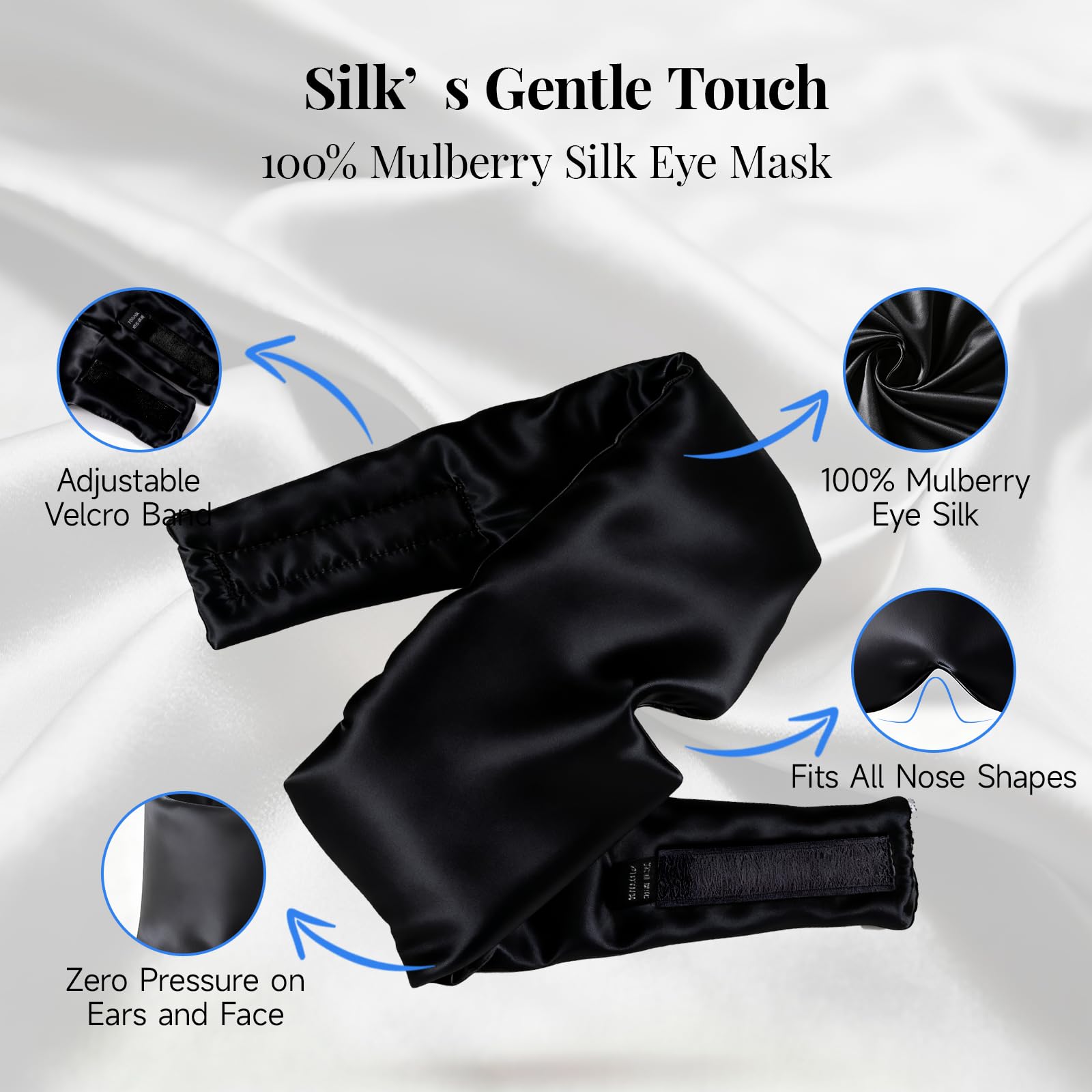 WM Western Miracle Silk Sleep Mask with adjustable Velcro strap for secure fit.