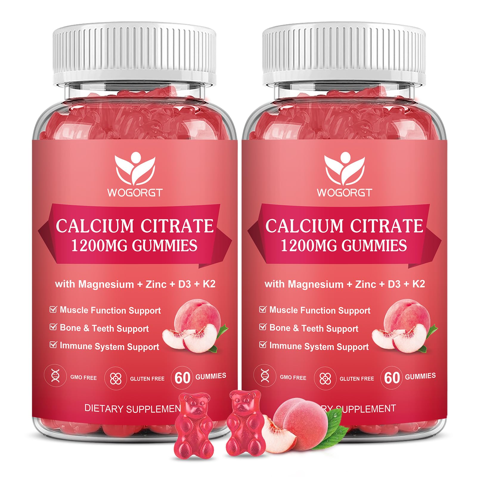 WOGORGT Calcium Citrate 1200mg bottle for daily bone support in a chewable form.