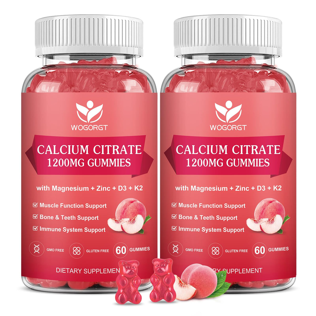 WOGORGT Calcium Citrate 1200mg bottle for daily bone support in a chewable form.
