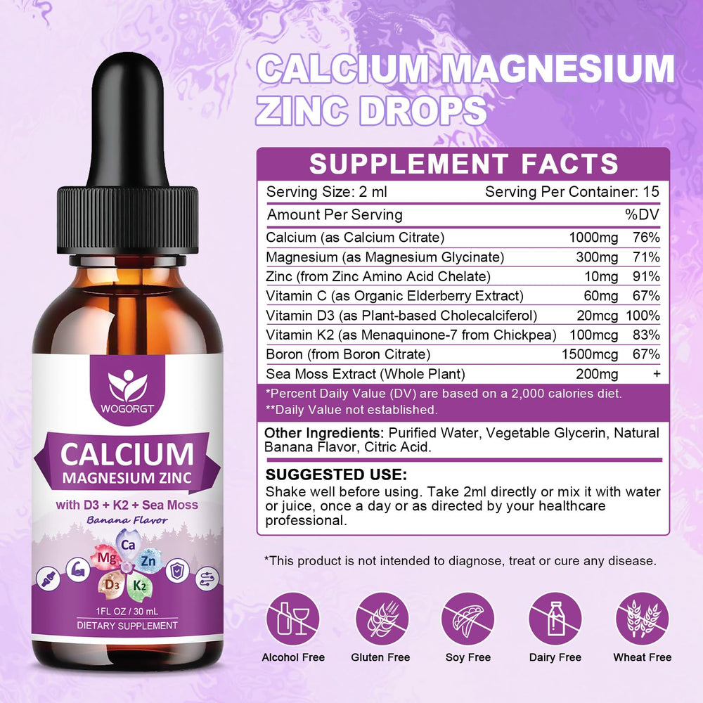 WOGORGT liquid drops bottle with banana flavor emphasizes easy dosing.