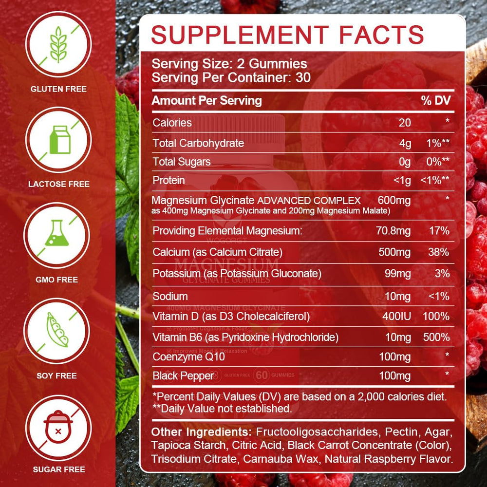Ingredients label shows magnesium glycinate and malate for cognitive support