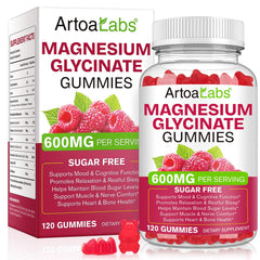 WOJBALMN Magnesium Glycinate Gummies jar showing raspberry flavor for gentle daily support.
