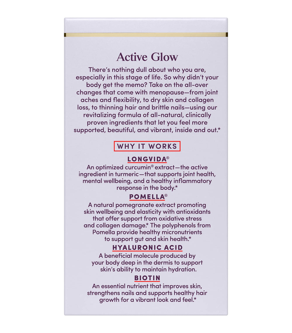 Womaness Active Glow capsules in hand highlighting hair and nails nourishment.