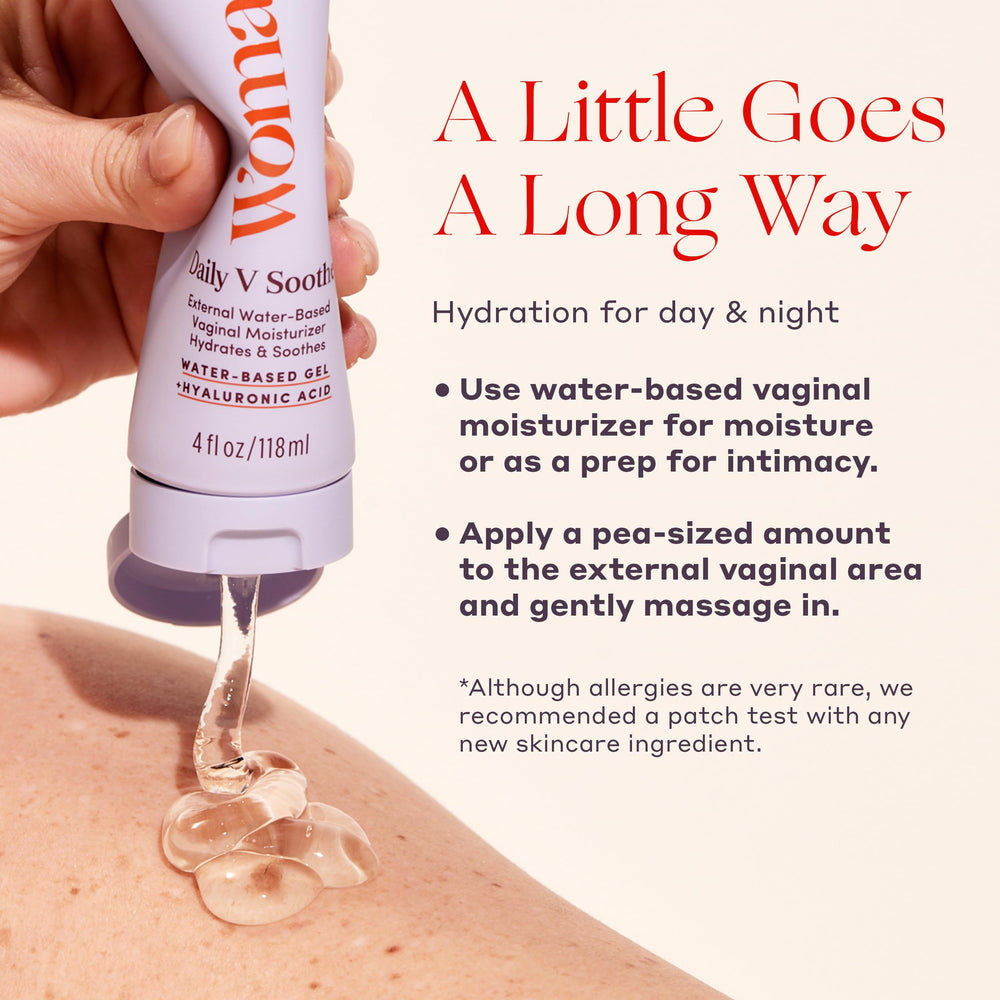 Gently applying Womaness Daily V Soothe to external vulva area for daily comfort.
