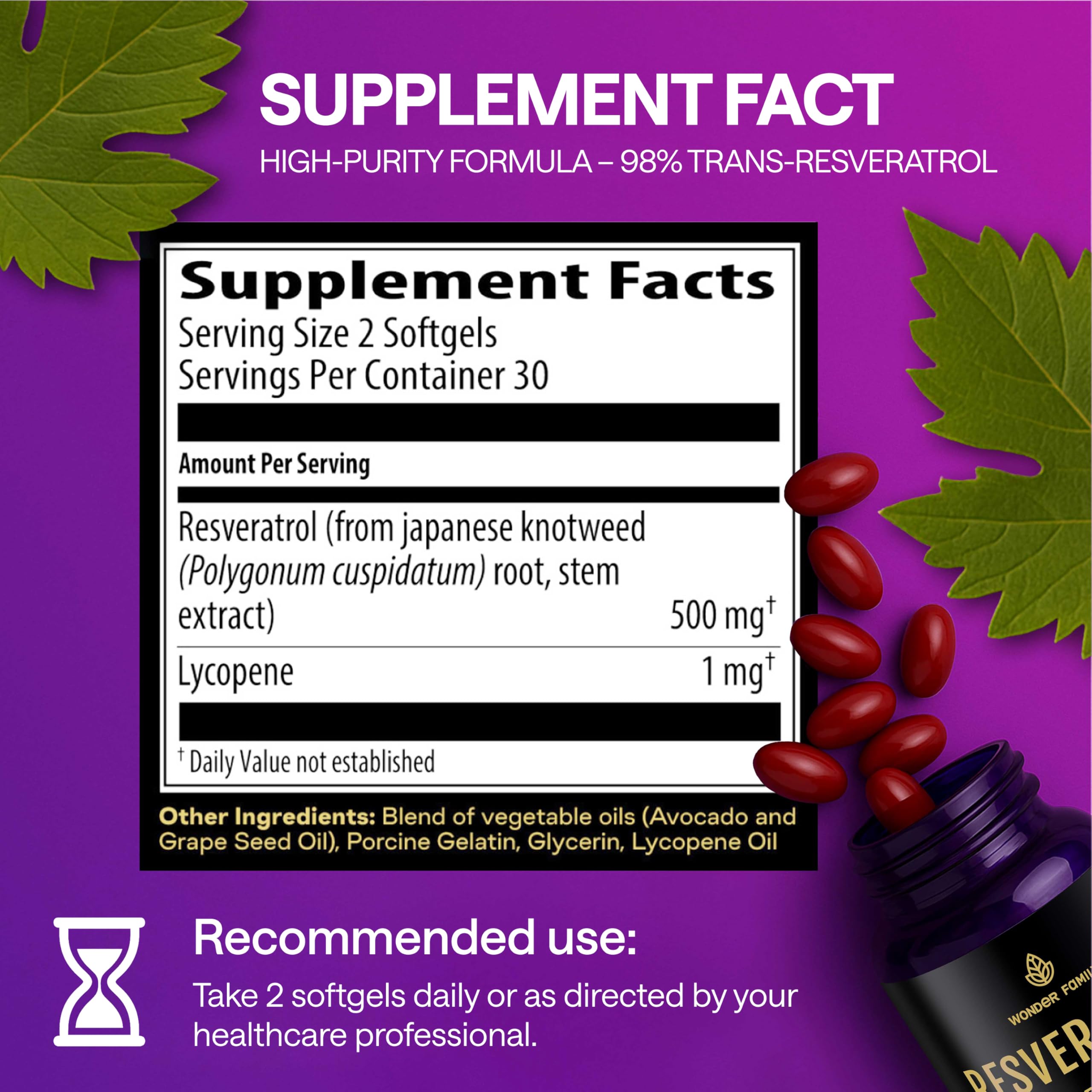 Wonder Family Resveratrol capsule closeup reveals smooth texture and consistent dosage.