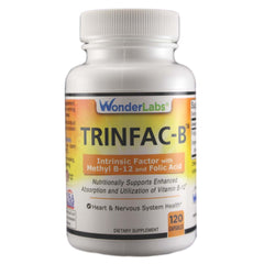 Wonder Laboratories Intrinsic Factor bottle closeup showing 120 capsules for improved B-12 absorption.