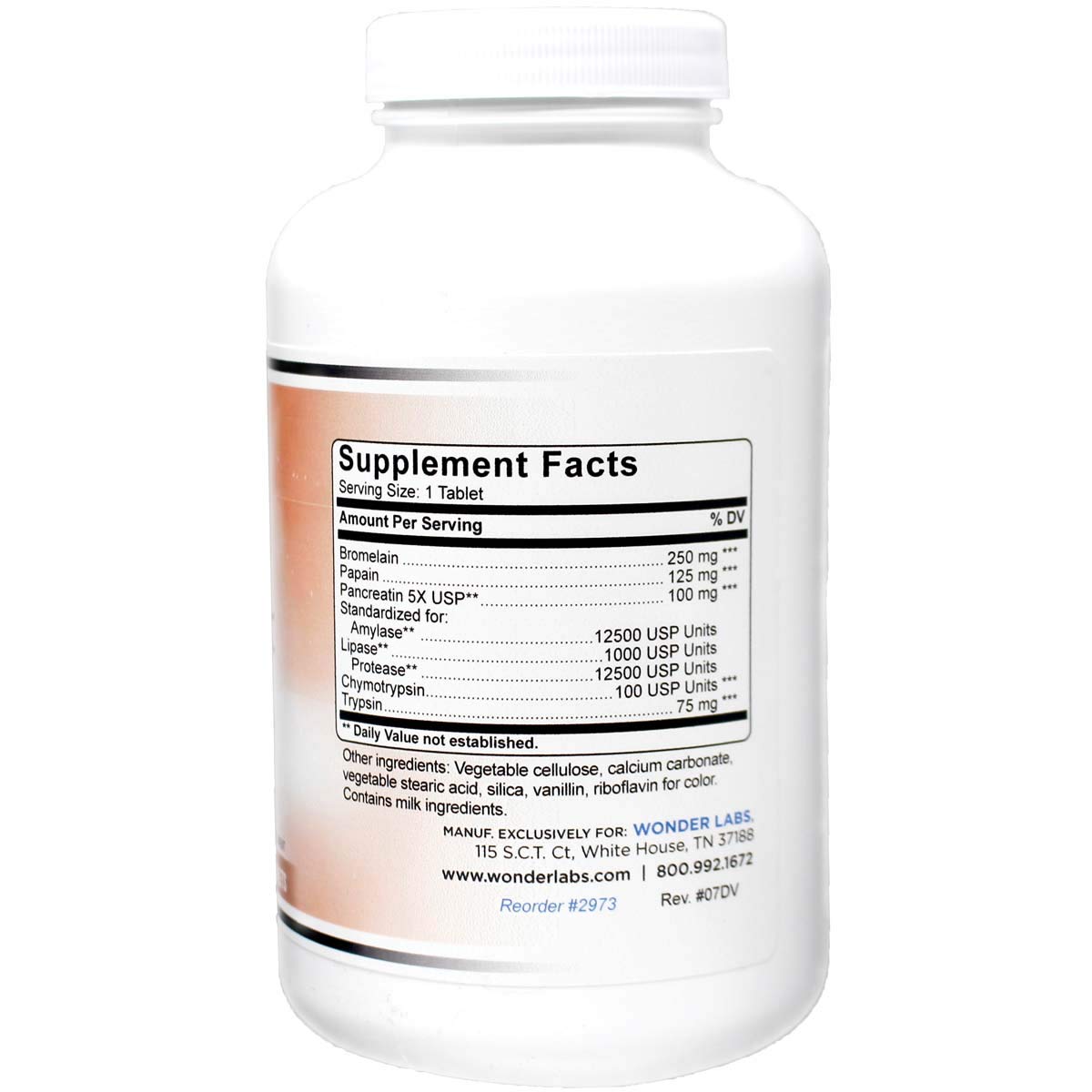 Wonder Laboratories proteolytic enzymes capsules on white surface for digestive support