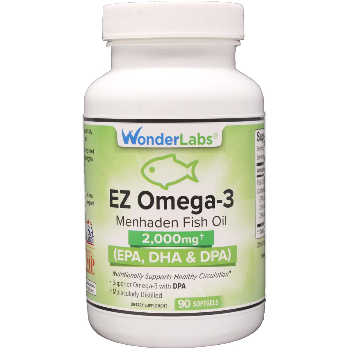 Wonder Laboratories Atlantic Menhaden Fish Oil burpless softgels in bottle for daily use