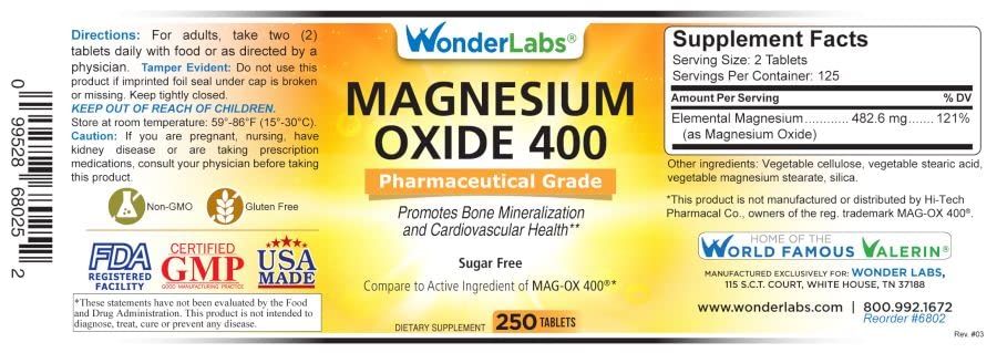 Coated magnesium oxide tablet from Wonder Laboratories for smoother swallowing.