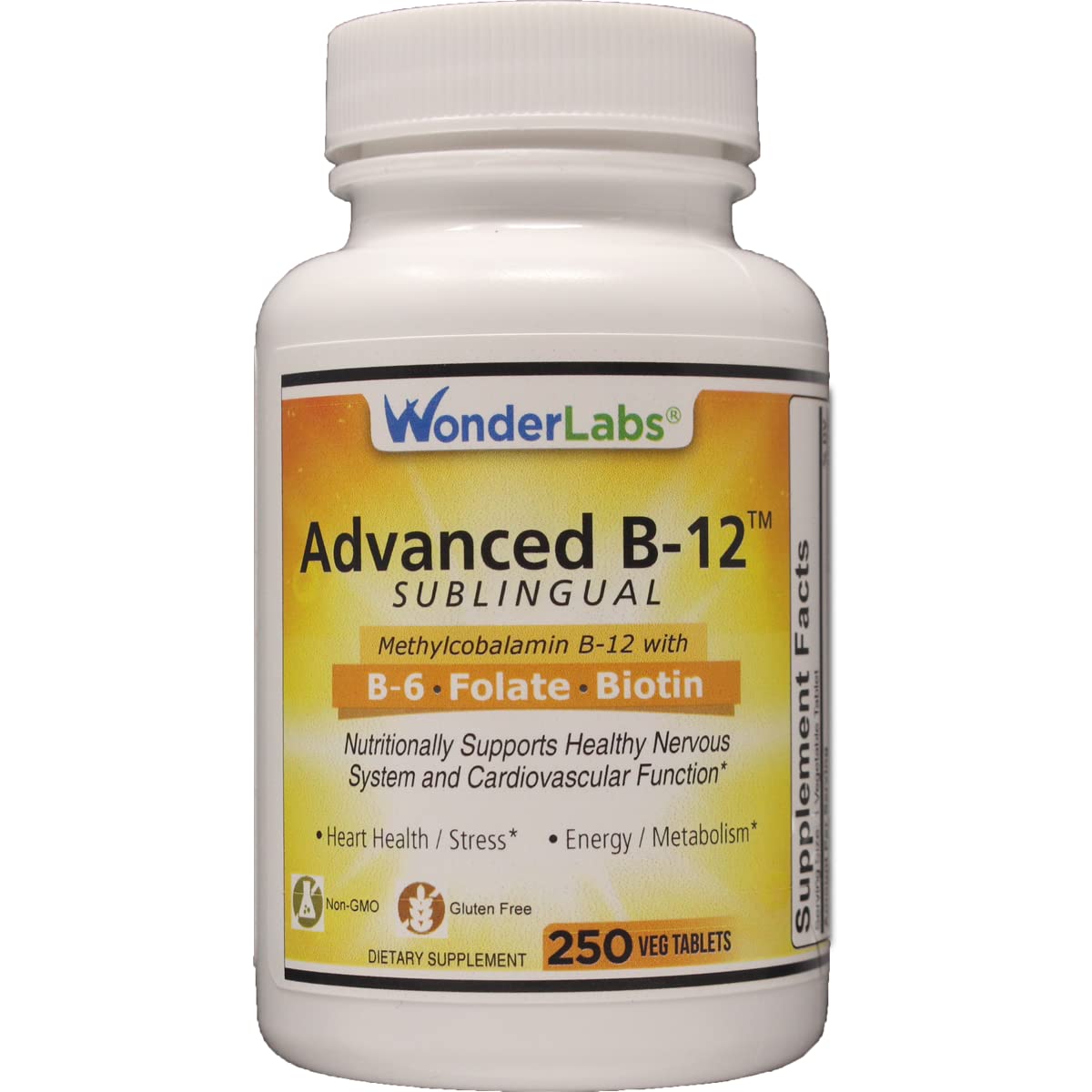 Wonder Laboratories bottle of Sublingual B12 with daily energy support in focus