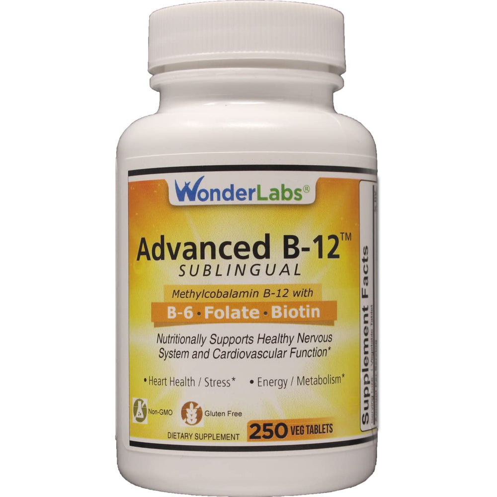 Wonder Laboratories bottle of Sublingual B12 with daily energy support in focus
