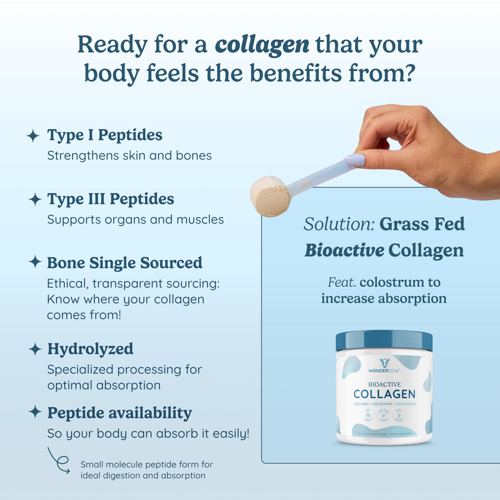 WONDERCOW synergy closeup — collagen and colostrum boost skin elasticity.