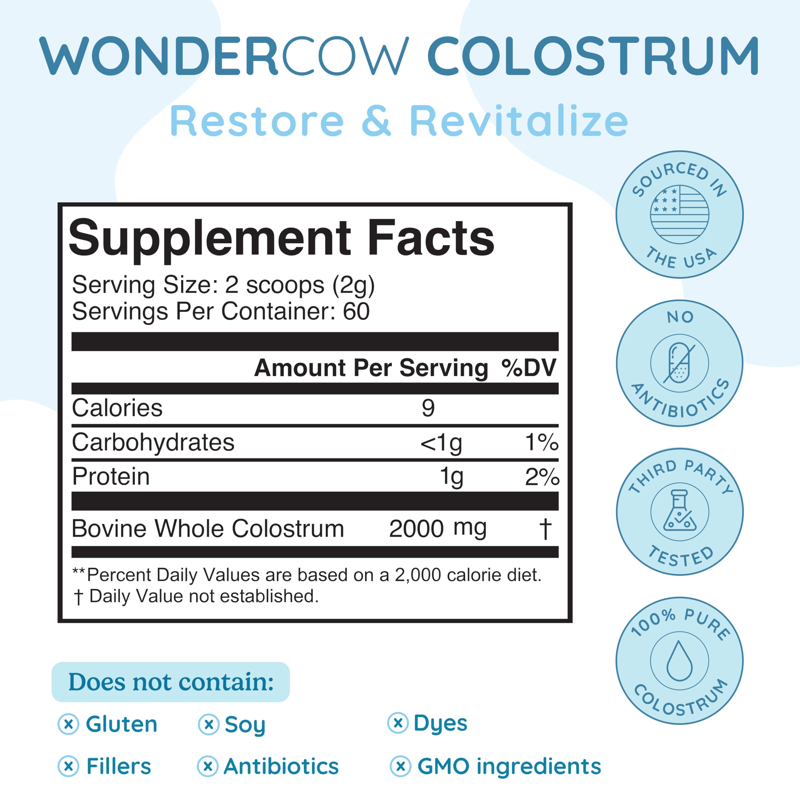 WonderCow colostrum powder scoop ready to mix into smoothies for convenient daily use.