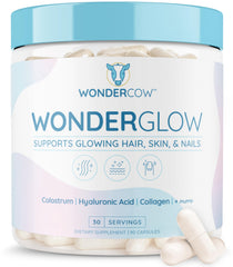 WonderCow hair skin nails capsules front view, potentially supporting radiant hair and skin.