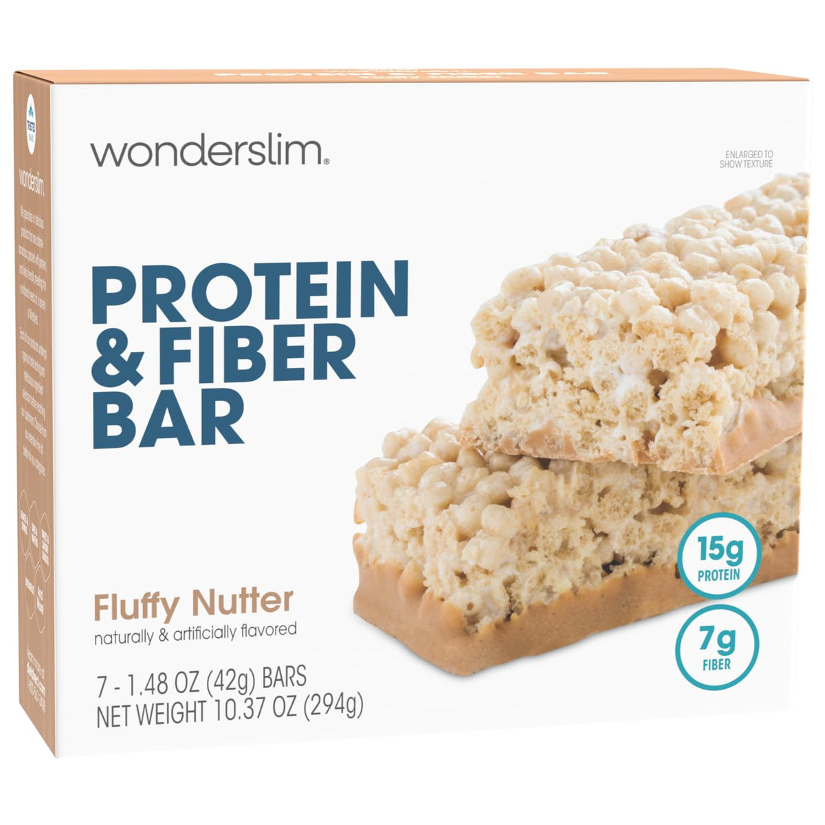 WonderSlim High Fiber Bar Fluffy Nutter packaging shows gluten-free snack for busy days