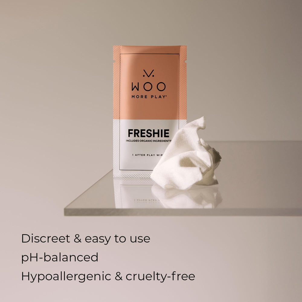 Woo More Play Freshies hypoallergenic label for sensitive skin protection