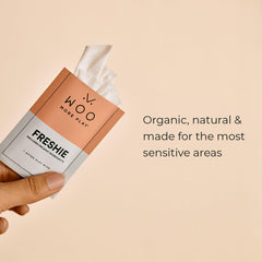 Woo More Play Freshies individual wipe for discreet, convenient intimate care
