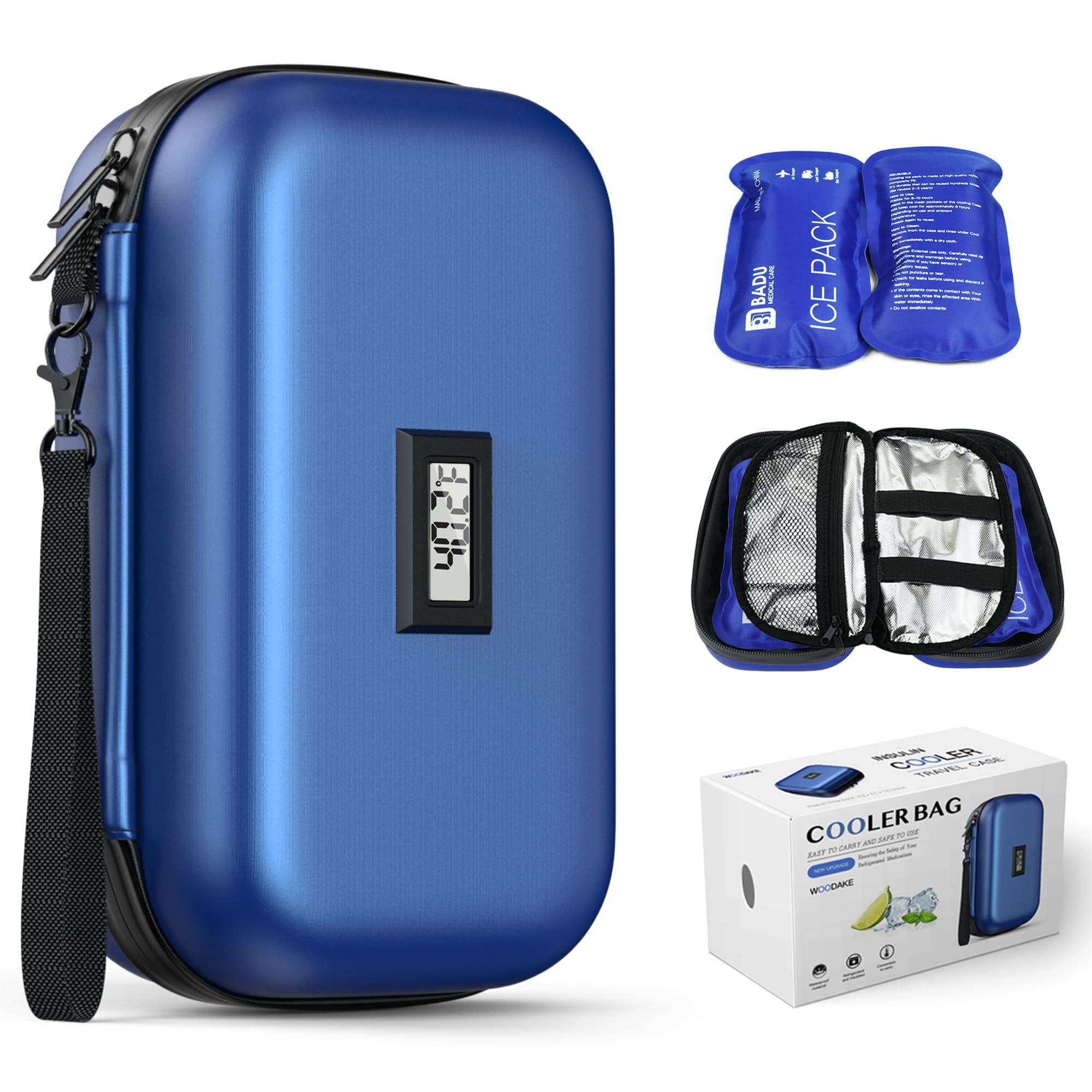 WOODAKE insulin cooler front view showing compact travel design
