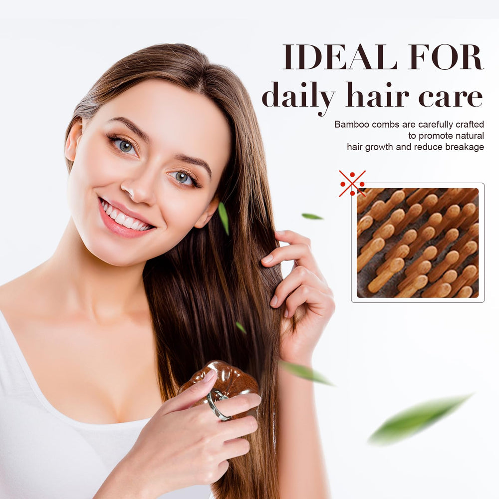 Wooden Round Scalp Massager Brush bristles massaging scalp gently.