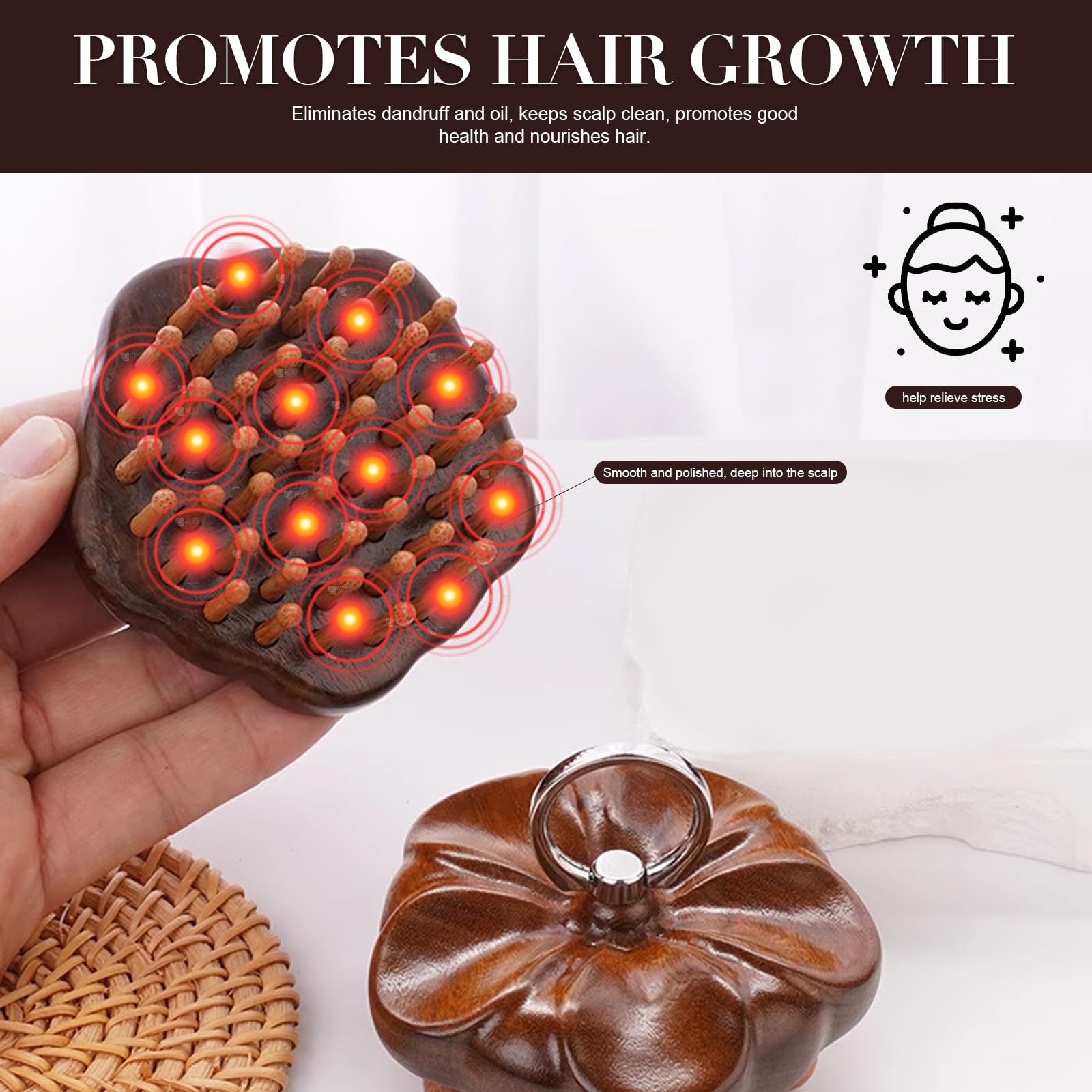 Wooden Round Scalp Massager Brush eco bamboo and sandalwood.