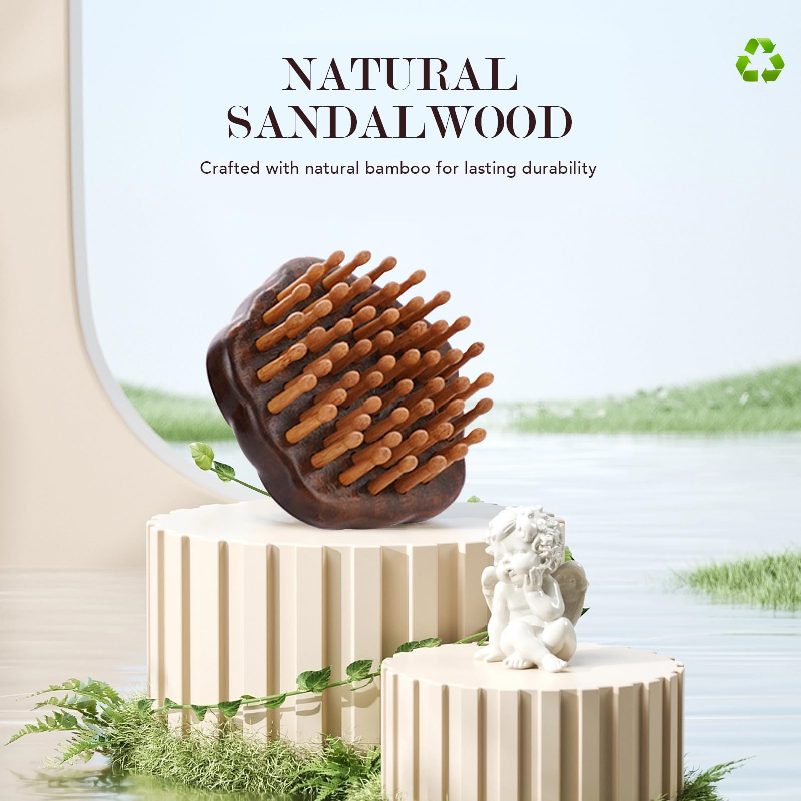 Wooden Round Scalp Massager Brush palm-fit for comfortable use.