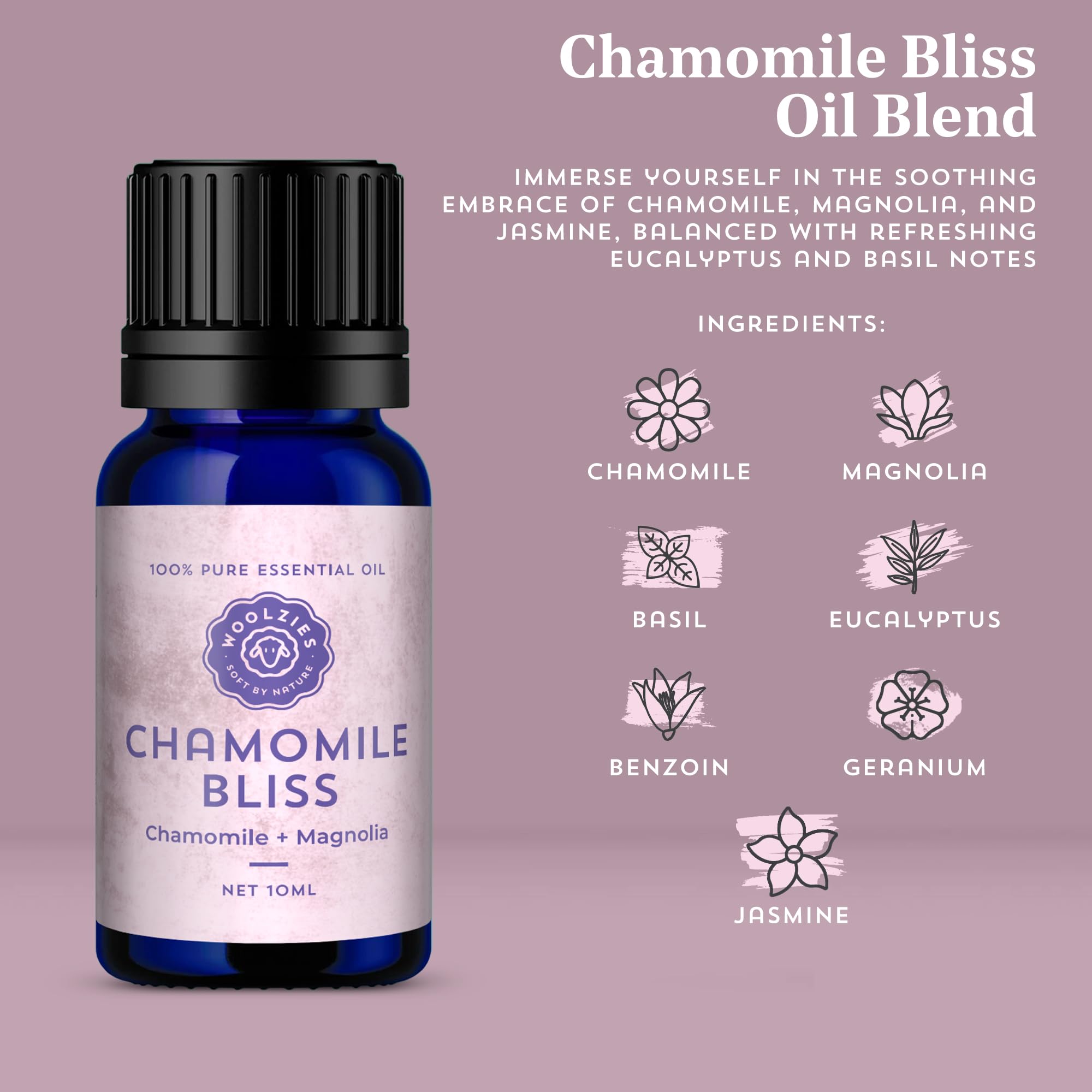Woolzies Pure Linen 10ml bottle with lavender-cedar notes for fresh sheets.