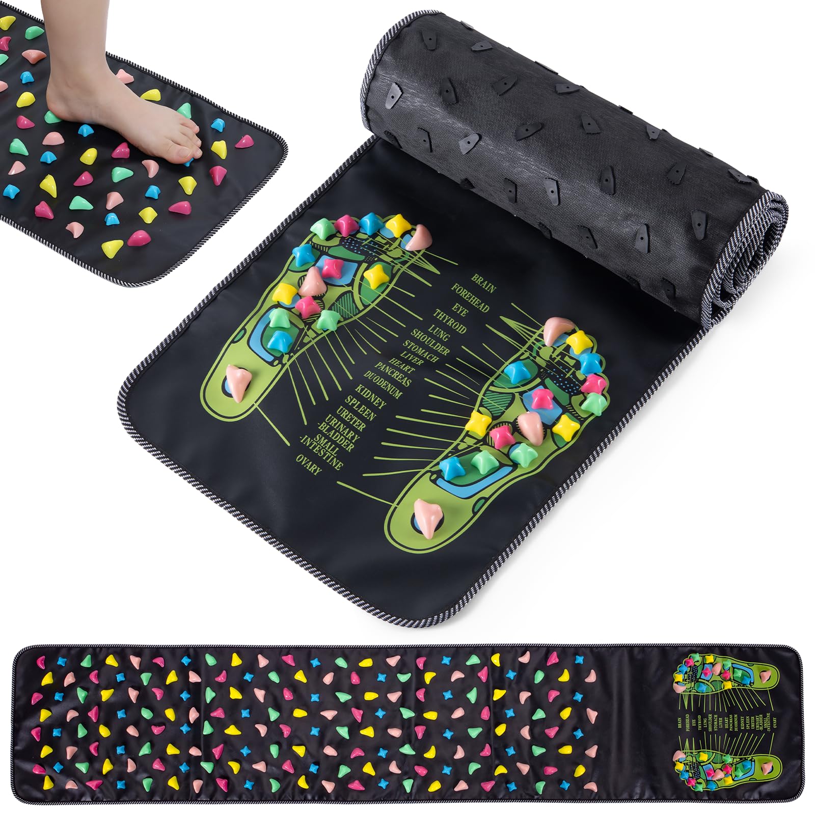 Worive foot massage mat chart shows reflexology zones for targeted relief