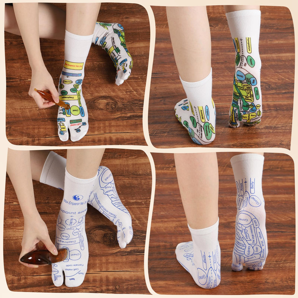 Worive reflexology socks set worn by a woman demonstrating versatility