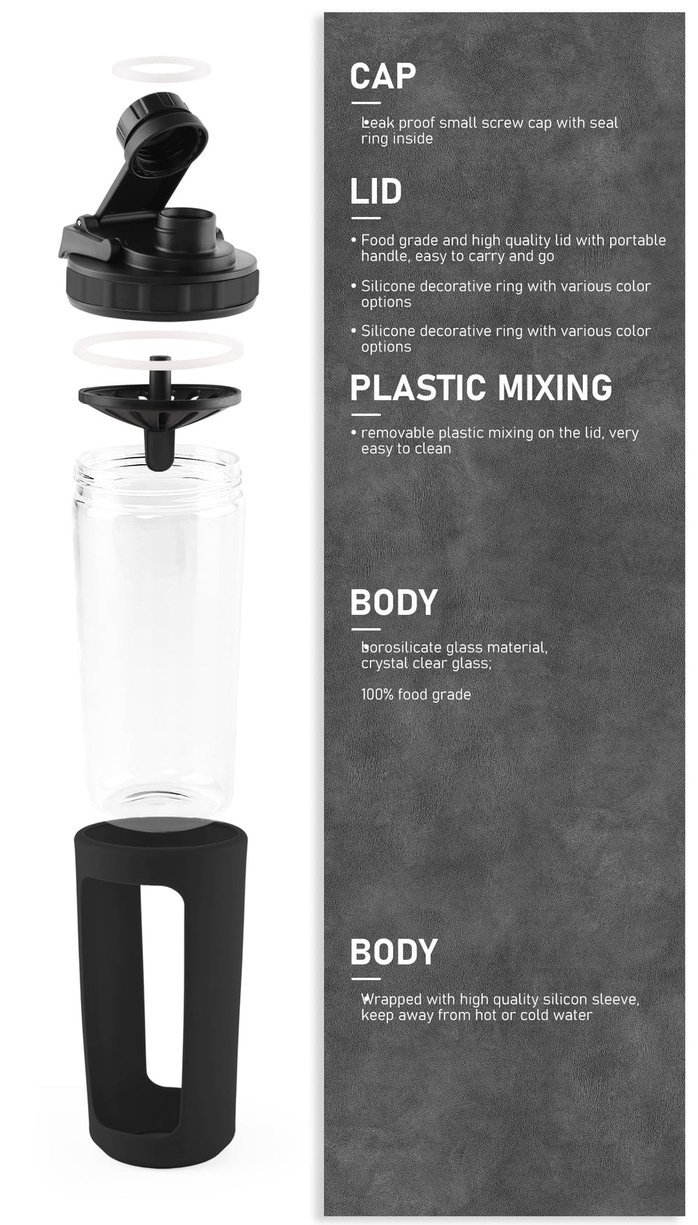 WORKOUT BW BYLWORKOUT borosilicate glass resists odors and preserves pure taste in every shake.